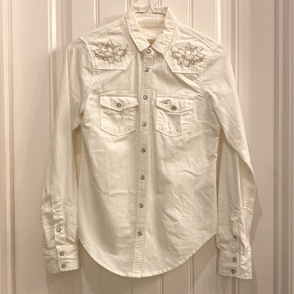 Hollister western style white button down shirt